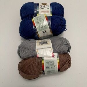 Lion Brand 24/7 Cotton Yarn Lot of 4 Mercerized Cotton Medium 4 Assorted Colors